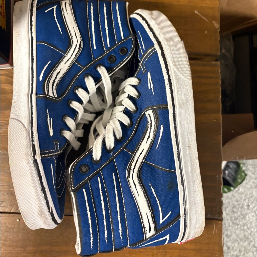 Vans Blue and White High-Top Skate Sneakers